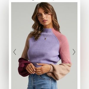 NWT: Showpo balloon sleeve cropped sweater. Multicolored